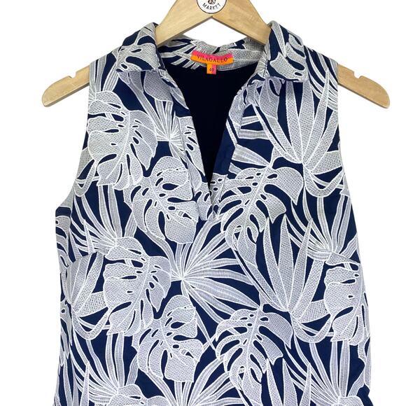 VILAGALLO Embroidered Tropical Leaves Shift Dress Sz US 2 / IT 40 White & Blue - Picture 4 of 10